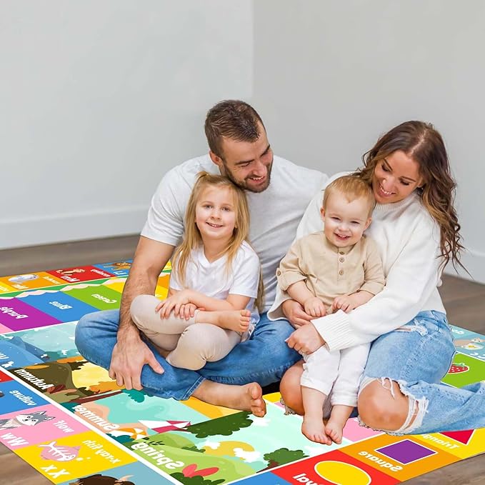 Kids Rug ABC Rug, Play Mat for Kids Playroom ABC Educational Area Rug for Playroom Classroom Elementary Preschool Rugs wtih Numbers Animals (4x6ft)