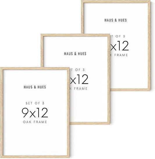HAUS AND HUES Set of 3 9x12 Picture Frames - Wooden Natural Wood Frames, 12x9 Frame Set (Beige Oak)