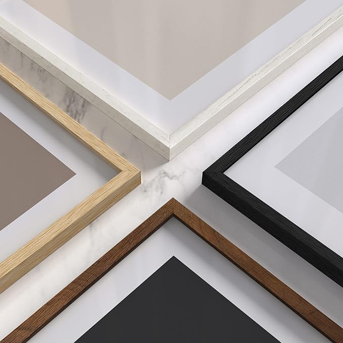 HAUS AND HUES Square Picture Frames 11 x 14 Set of 9 - Photo Gallery Wall Frame Set, Wood 11x14 Frames, 11 x 14 Frames Gallery Wall Set, 11x14 Frame with Mat, Square Frames 11x14 (Beige Oak Frames)