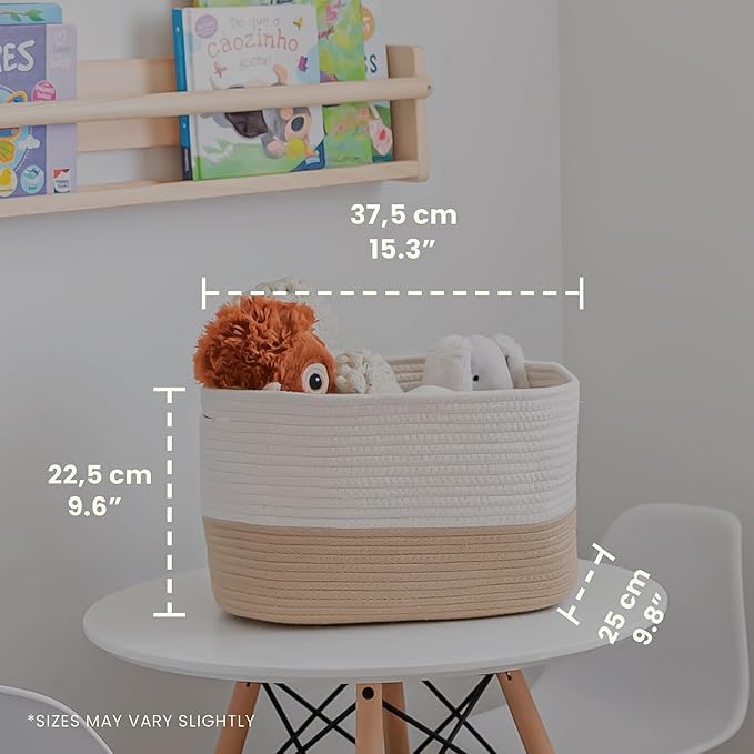 OrganiHaus Set of 3 Woven Storage Baskets for Organizing, Cotton Rope Organizer Bins for Shelves, Closet & Nursery, Dog Toy Basket, Decorative Bins for Toys, Towels & Books - 15x10x9, Honey/Off-White
