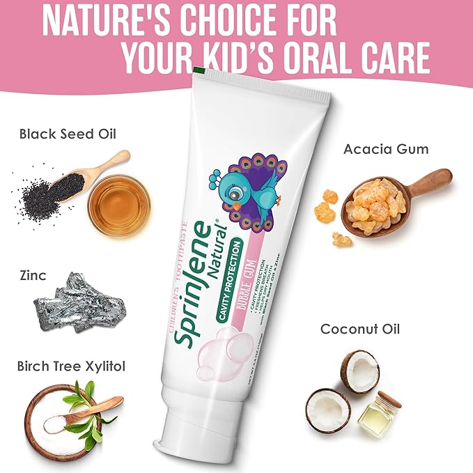 SprinJene Natural Kids Toothpaste, Bubblegum | Natural Children’s Toothpaste for Cavity Protection | Fluoride Toothpaste for Toddlers | 2 Pack