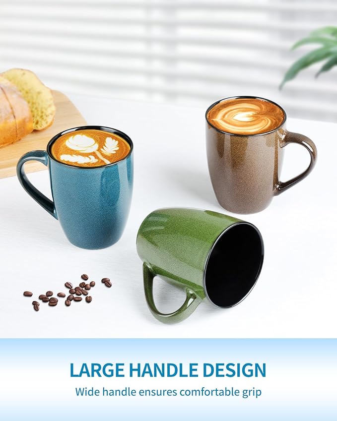 Ceramic Mugs 12oz,Large Ceramic Coffee Cups for Men, Women, Dad, Mom, Modern Coffee Mugs With Handle For Tea,Latte,Cappuccino,Cocoa. (green and blue 4pack)