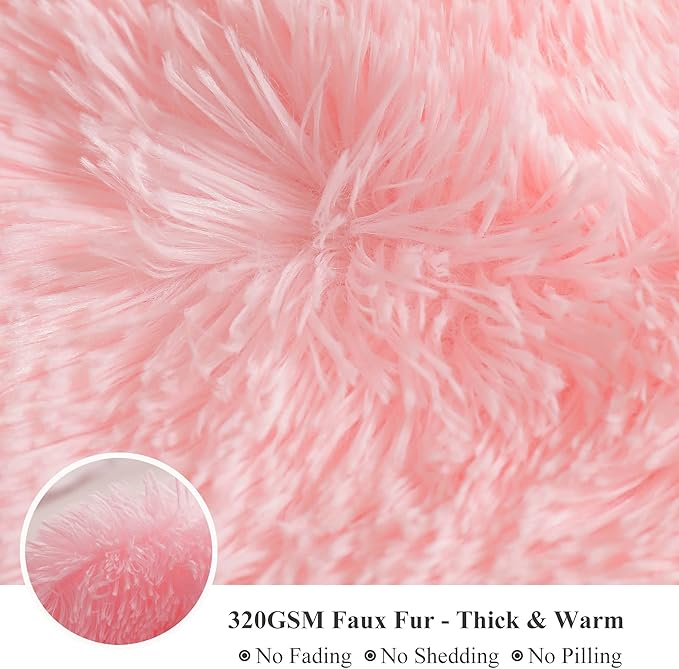 XeGe Fluffy Faux Fur Throw, Pink Luxurious 50x60 Shaggy Blanket, Warm Soft Fuzzy Couch Throw for Girls, Furry Lap Blanket for Sofa Bed Office Lightweight, Pink