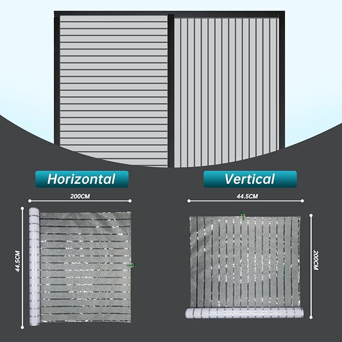 Window Privacy Film with Installation Tools,Stripe Window Film, Static Cling, Anti UV, Heat Control, Ideal for Home Shower Office Glass Door (Stripes Pattern, 45.2X157.4Inch)