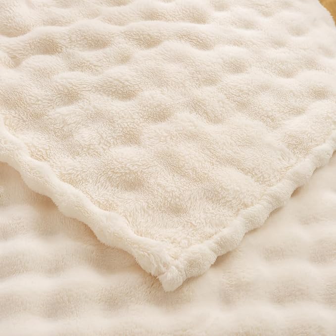 YUSOKI Luxury 3D Bubble Throw Blanket 2lb,All Ages,Home Decoration, (Ivory,50 * 60inches)