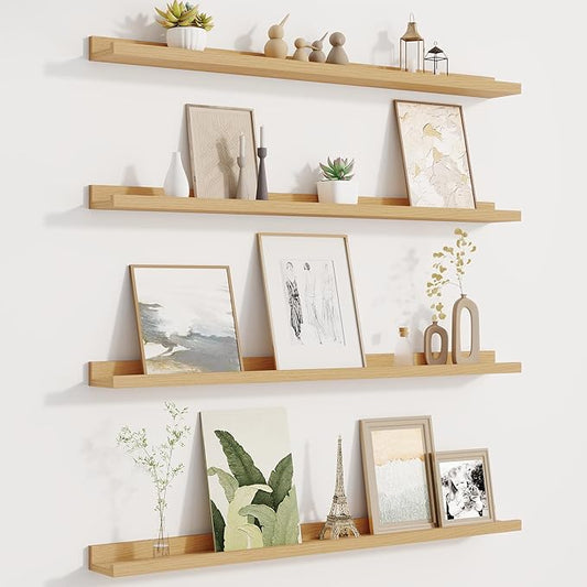 Picture Ledge Shelf for Wall, Floating Shelves Set of 4, 36 Inch Long Nursery Book Shelves for Toys Storage, Kids Bookshelf Wall Mounted for Books Photo Frames, Oak
