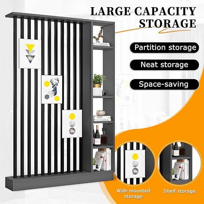Wall Room Divider,Freestanding Room Divider with Shelves,Wood Room Divider Screen with Storage Cabinet, Wall Divider for Room Separation, for Home Office Decorative C 39.4×9.4×78.7in