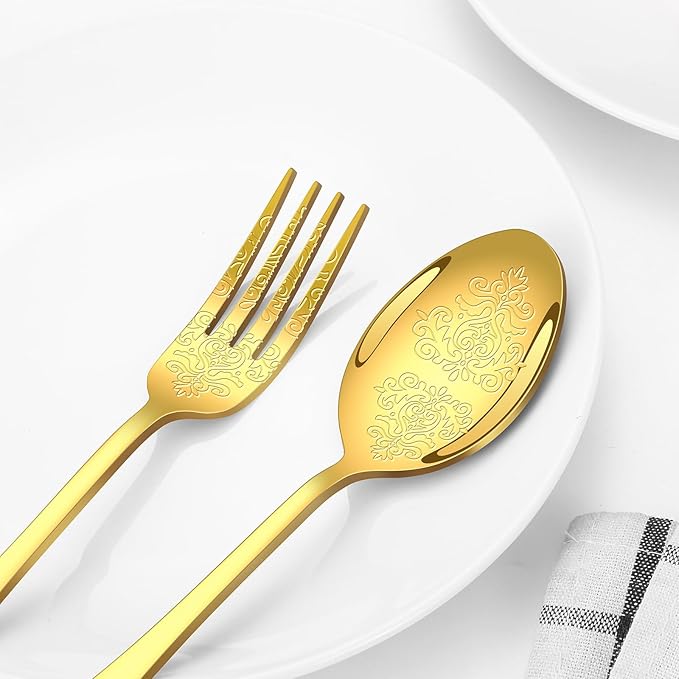 20 Pcs Gold Silverware Set for 4 with Classical Flower Embossed Design, Food Grade Stainless Steel Flatware Set, Eating Utensils Sets Include Fork/Knife/Spoon, Cutlery Set, Dishwasher Safe