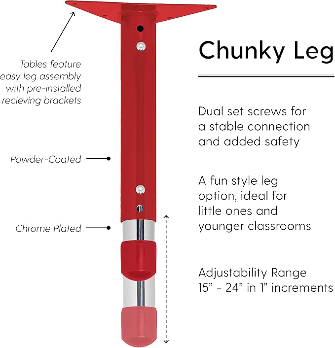 FDP Rectangle Activity School and Kids Classroom Table (24 x 48 inch), Toddler Legs, Adjustable Height 15-24 inches - Gray Top and Red Edge