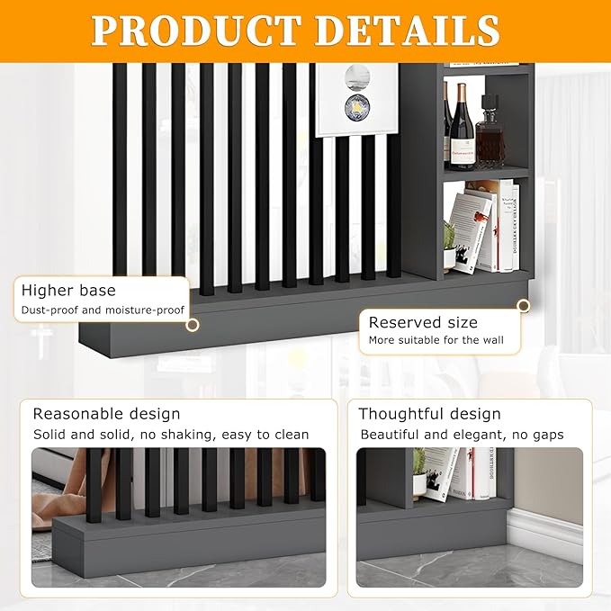 Wall Room Divider,Freestanding Room Divider with Shelves,Wood Room Divider Screen with Storage Cabinet, Wall Divider for Room Separation, for Home Office Decorative K 55.1×9.4×78.7in