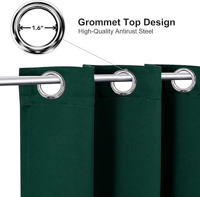 ChrisDowa Blackout Curtains 80 Inches Long 2 Panels Set for Living Room, Grommet Thermal Insulated Room Darkening Curtains for Bedroom (Forest Green, 52 x 80 Inch)