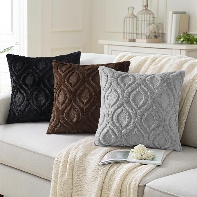 decorUhome Throw Pillow Covers 12x20 Inch Set of 2, Soft Plush Decorative Faux Fur Dark Brown Solid Couch Pillow Covers, Accent Farmhouse Neutral Lumbar Euro Pillow Cases for Sofa Bed Living Room