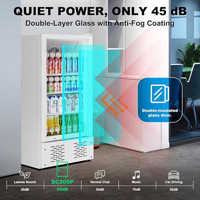 6.5 CUFT Commercial Beverage Refrigerator Glass Door Display Cooler Drink Beer Milk Fridge for Bar Restaurant Office