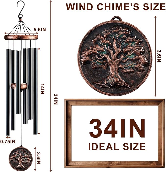 Memorial Wind Chimes for Loss of Loved One, Tree of Life Vintage Wind Chime for Outside, Sympathy/Memorial/Retirement/Festivals/Birthday Gift for Father/Mother/Lover (DIY 34" Tree of Life)