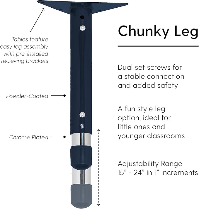 Factory Direct Partners FDP Rectangle Activity School and Kids Classroom Table (24 x 48 inch), Toddler Legs, Adjustable Height 15-24 inches - Oak Top and Navy Edge