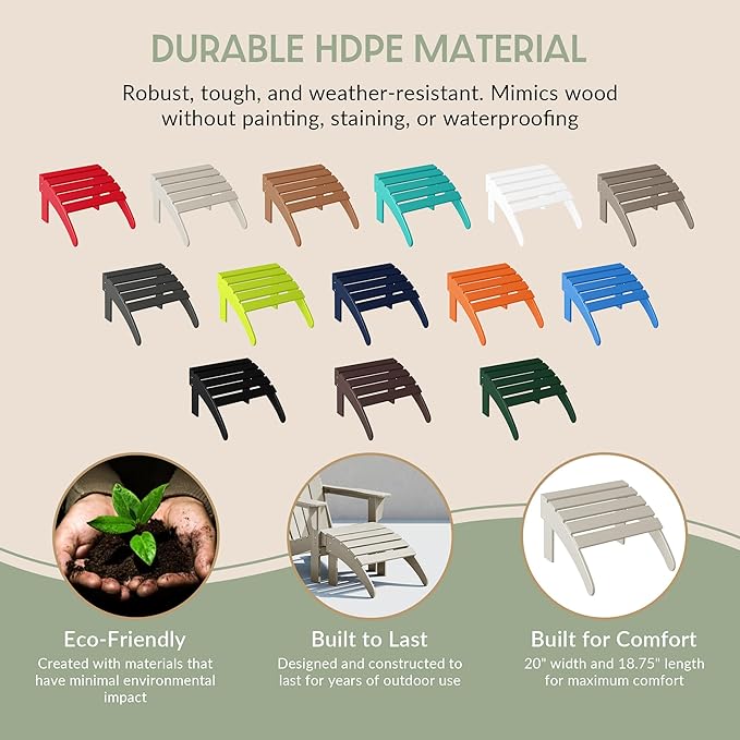 WestinTrends Outdoor Ottoman, Patio Adirondack Ottoman Foot Rest, All Weather Poly Lumber Folding Foot Stool for Adirondack Chair, Widely Used for Outside Porch Pool Lawn Backyard, Sand