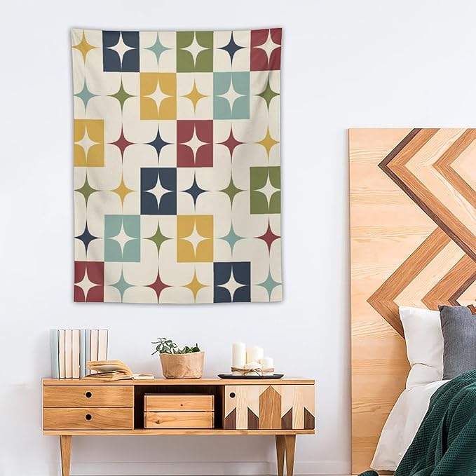 ICMOLYYENLO Boho Medieval Cat Tapestry, Abstract Atomic Starburst Geometric Aesthetic Art Wall Hanging For Bedroom Living Room Dormitory 60x60 Inches