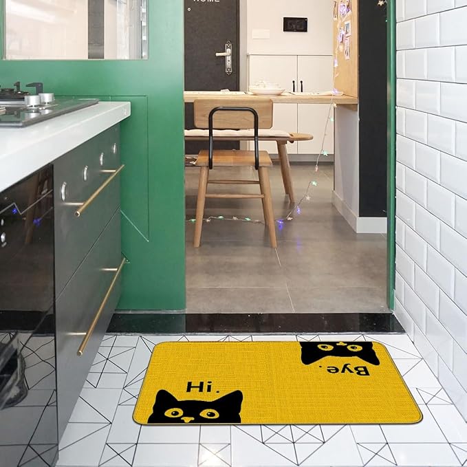 Mingnei Hi Bye Cat Welcome Doormat Door Mat for Home Kitchen Entrance,Cat Door Mat,Funny Black Lover Floor Mats for House Front Indoor Inside Outdoor Outside Entryway Rug 30x17 Welcome Mat (Color-5)