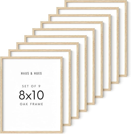 HAUS AND HUES 8x10 Frame Set of 9-8x10 Wood Picture Frame Natural Wood Frames Light Wood Frame Natural Wood Picture Frames