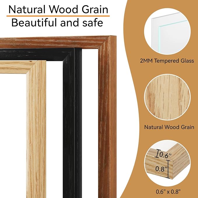 IBUYKE 8x10 Picture Frame,Set of 3,Solid Oak Wood 8x10 Photo Frame with Mat to 5x7,10x8 Picture Frames With Tempered Glass,Tabletop or Wall Mount Display,Home Decor,Natural Oak 8 x 10 Frame,UWPF0810N-3