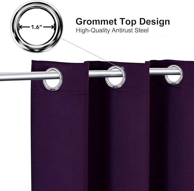 ChrisDowa Grommet Blackout Curtains for Bedroom and Living Room - 2 Panels Set Thermal Insulated Room Darkening Curtains (Royal Purple, 52W x 84L)