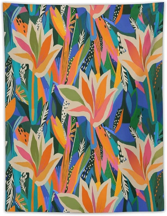 ICMOLYYENLO Boho Green Leaves Tapestry, Mid Century Abstract Tropical Palm Leaves Modern Minimalist Geometric Wall Hanging, Neutral Home Decor Art for Living Room Bedroom Dorm 30x40 Inch