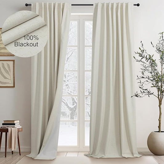 DANCURTON 80 Inch Blackout Curtains Back Tab Beige Black Out Earth Tone Primitive Curtains Thermal Insulated Custom Drapes for Living Room Bedroom 2 Panels Pleated Curtains 80 Inch Long 52x80 Length