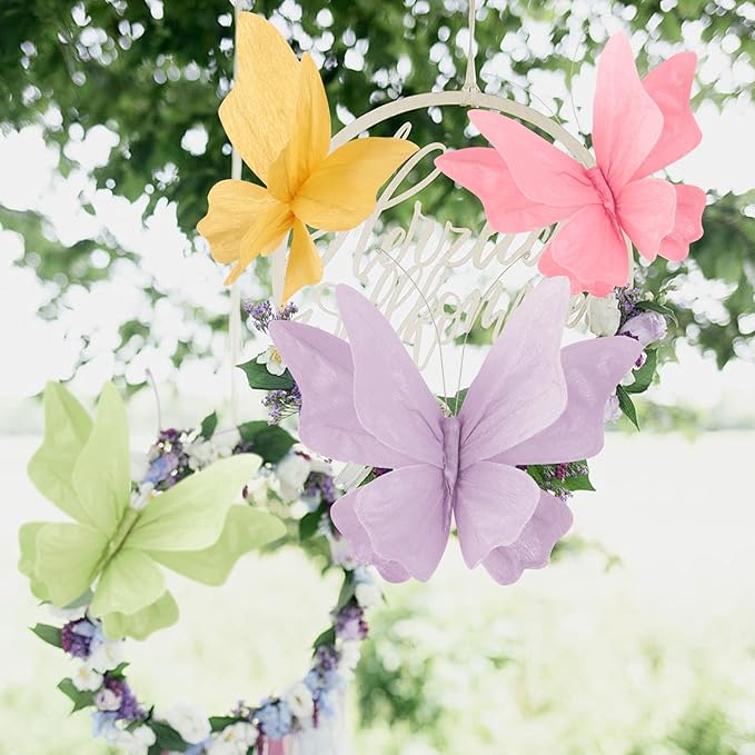 SUNBEAUTY Butterfly Party Decorations, 3D Paper Butterfly Decoration, Hanging Paper Butterfly for Baby Shower Decorations Girls, Women, Paper Flowers for Wall Decoration, Set of 4