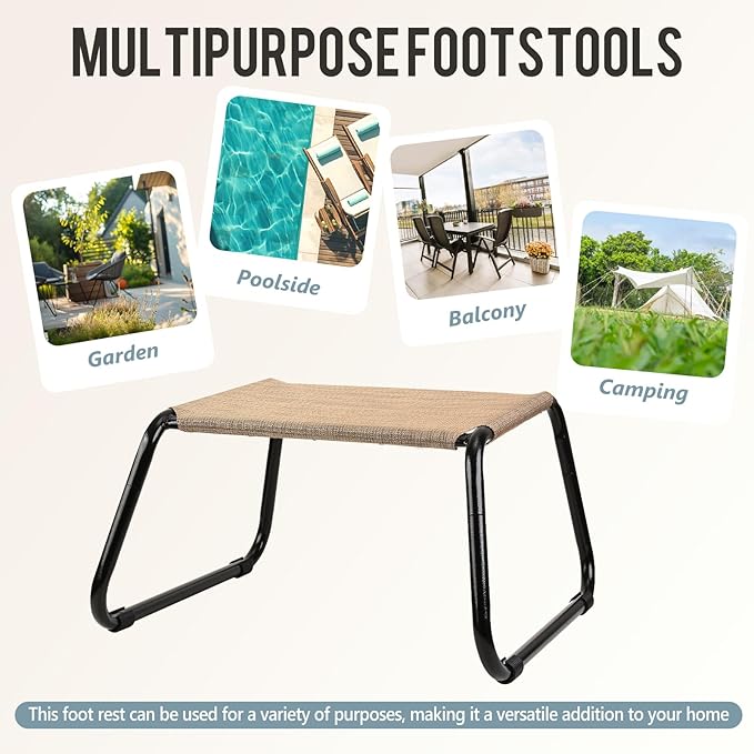 Outdoor Footstools for Patio,Backyard Patio Furniture Metal Frame Small Seat All Weather Footrest for Couch Patio Chairs 2 Pieces Beige