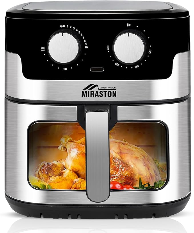 8.5QT Air Fryer, Upgraded Family Size Capacity, Visual Window, Square Basket Dials Stainless Steel Air Fryers, Reheat Leftovers, Easy Cooking for Healthier Breakfast & Dinner in Minutes