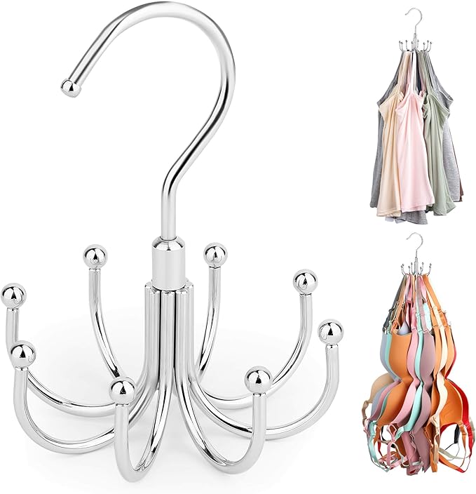 ZEDODIER Tank Top Hanger, Rotatable Bra Organzier for Closet, Max 24 Storage Capacity Sport Bra Holder, Metal Space Saving Closet Organizers and Storage, Silver