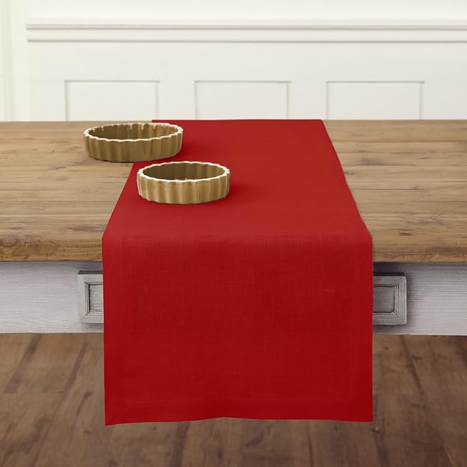 Solino Home Linen Red Table Runner 72 Inches Long - 100% Pure Linen 14 x 72 Inch Table Runner - Fete