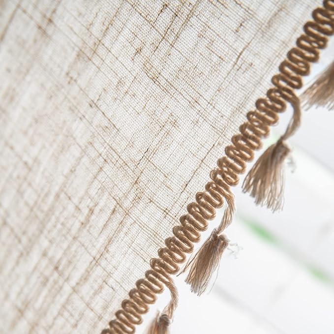 Sutuo Home Boho Curtain 96 Inches Long for Bedroom, Natural Linen Look Textured Burlap Rod Pocket Chic Semi Blackout Bohemian Handmade Tassels Window Treatment for Living Room, 1 Panel 59" W x 96" L