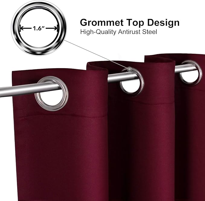 ChrisDowa Small Window Curtains 40 inches Long for Bedroom - Grommet Short Thermal Insulated Room Darkening Curtains for Kitchen (2 Panels, Burgundy, 29 x 40 Inch)