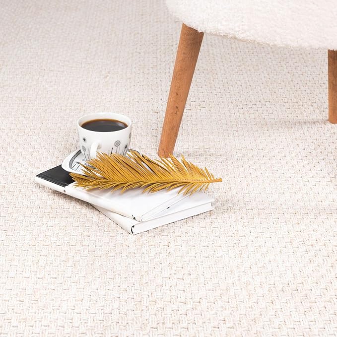 CAMILSON Easy Jute Rug 8x10, Indoor Outdoor Off-White Farmhouse Area Rugs for Living Room Patio and Kitchen Rug, Solid Woven Design, Easy-Cleaning, Non Slip Washable Outside Carpet Alfombras (8 x 10)
