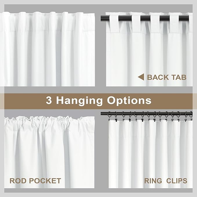 White 100% Blackout Curtains for Office at Home/Playroom/Classroom Thermal Insulated Cold Blocking Winter Curtains 92 Inch Length 2 Panels Neutral Modern Window Linen Cotton Back Tab Drapes 52x92 Long