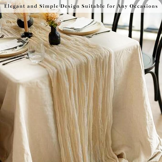Sand 12 Pack 10FT Cheesecloth Table Runner 20 x 120 Inch Long Rustic Gauze Cheese Cloth Table Runner for Wedding Bridal Baby Shower Table Decorations Boho Fabric Sheer Birthday Party Table Decor