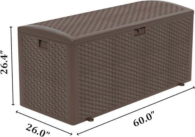 Premium Pro Edition 180 Gallon Lockable Resin Deck Box, Waterproof & UV-Resistant Outdoor Storage Box for Outdoor Cushion Storage, Garden Tools & Pool Accessories Storage, Brown