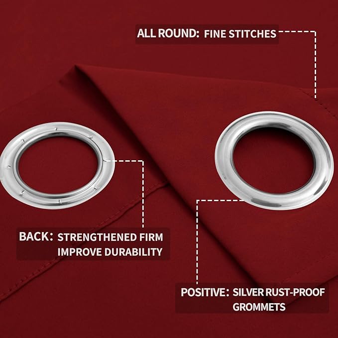 Easy-Going Blackout Curtains for Bedroom, Solid Thermal Insulated Grommet and Noise Reduction Window Drapes, Room Darkening Curtains for Living Room, 2 Panels (52x63 in,Christmas Red)