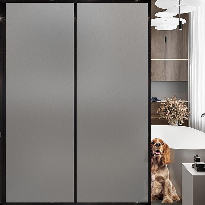 Frosted Glass Window Privacy Film Decorative, Bathroom Privacy Film for Glass Windows Cover, Static Cling, Removable, Reusable, Anti-UV, Anti-Glare, Heat Blocking,Gray,45.2X78.7Inch