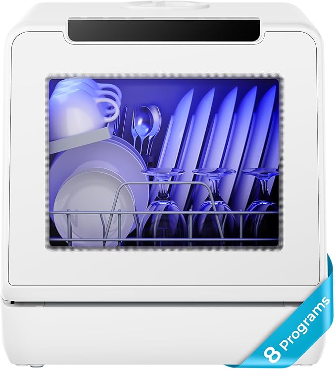 EUHOMY Portable Dishwasher Countertop Dishwashers, 8 Programs Mini Dishwasher, 5L Built-in Water Tank and Inlet hose, Self Clean, Baby Care, Air Dry Function, for Apartments & RVs, No Hookup Needed