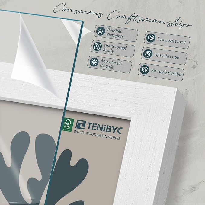 24x36 Poster Frame 3 Pack - White Woodgrain, Solid Wood Picture Frame, Wall Gallery Frame - Wall Hanging