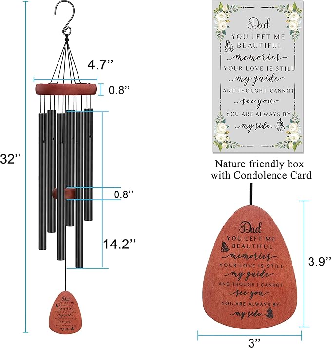 Memgift Memorial Wind Chimes for Loss of Loved One - Sympathy Gift for Loss of Father - Outdoor Bereavement Wind Chime for Dad - Garden & Patio Remembrance Windchime