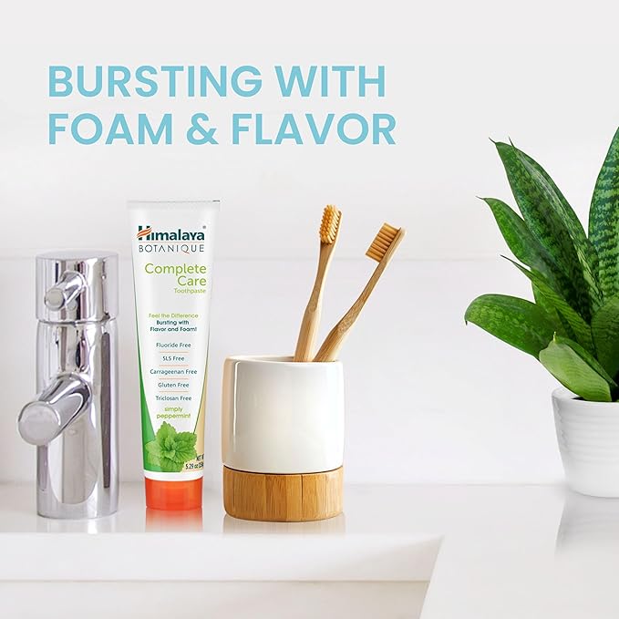 Himalaya Botanique Complete Care Toothpaste, Herbal, Peppermint Flavor, Fights Plaque, Freshens Breath, Fluoride Free, No Artificial Flavors, SLS Free, Cruelty Free, Foaming, 5.29 Oz, 4 Pack…