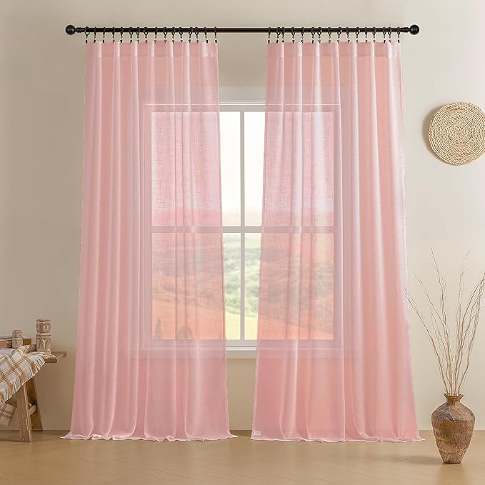 Joydeco Sheer Curtains 72 Inches Long, Beige Curtains for Living Room 2 Panels Set, Window Curtains Privacy Assured with Light Filtering(W52 x L72 Inch,Tapioca)
