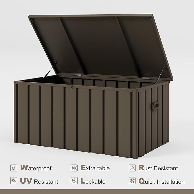 PURPLE LEAF Outdoor Deck Box 100 Gallon Waterproof Lockable Storage Box Container with Lid Deck Organization for Patio Cushions Side Table Pool Accessories Garden Tools, Brown
