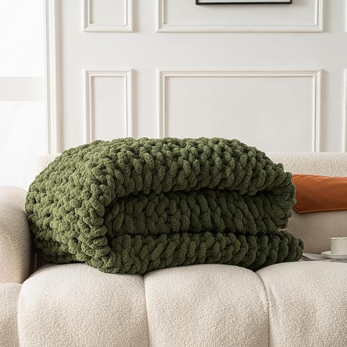 Ultra Soft Chunky Knit Blanket Throw -50x60 Hand Knitted Warm Chenille Throw Blanket, Home Decor Soft Thick Yarn Cable Knit Blanket Breathable Fleece Banket Christmas for Couch Bed Sofa Best GIF