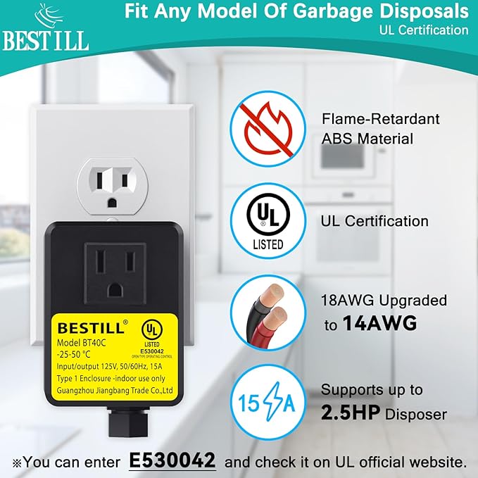 BESTILL Garbage Disposal Air Switch Kit - UL Listed, Brass 2.95" Short Sink Top On/Off Switch Button for Food Waste Disposer, Chrome, Compatible with all Garbage Disposals