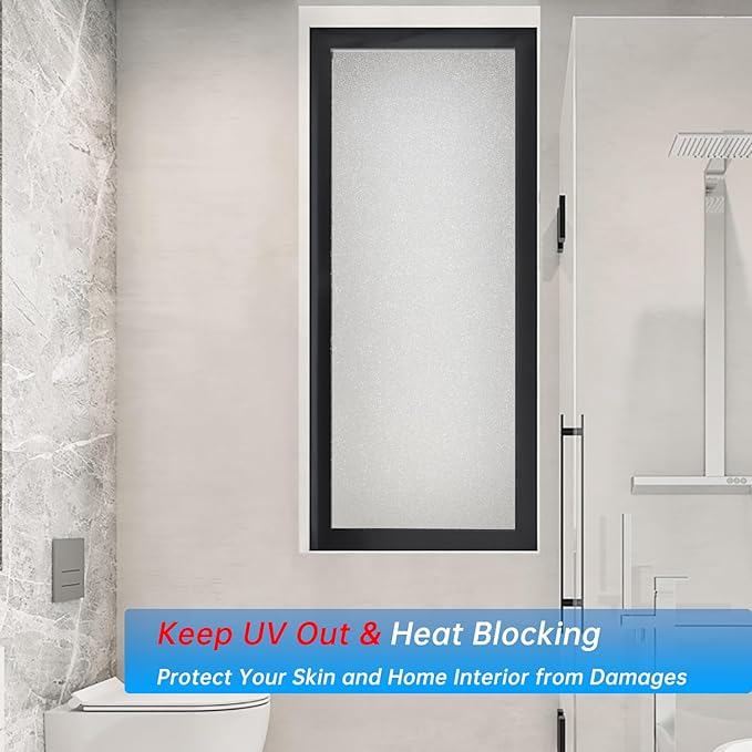 Frosted Glass Window Privacy Film Decorative, Bathroom Privacy Film for Glass Windows Cover, Static Cling, Removable, Reusable, Anti-UV, Anti-Glare, Heat Blocking,(Flash Point Pure, 45.2×157.4Inch)