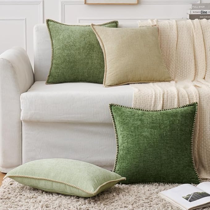 MIULEE Pack of 2 Couch Throw Pillow Covers 22x22 Inch Beige Farmhouse Decorative Pillow Covers with Stitched Edge Soft Chenille Solid Dyed Spring Pillow Covers for Sofa Bed Living Room